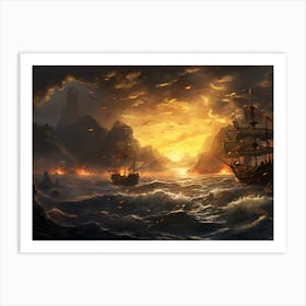 Pirate Ships In The Sea Art Print