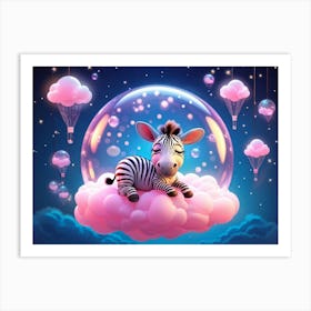 Cartoon Style Sleeping Baby Zebra With Bioluminescence Tiny And Miniature Floats Inside A Transluc Art Print