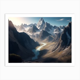 Beautiful Valley Surrounded By Mountains Art Print