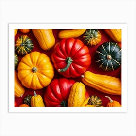 A Digitally Rendered Closeup Of An October Harvest Bursting With Multicolored Autumnal Squash Inclu (4) Art Print