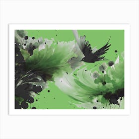Ink Bird Flying Green  Art Print