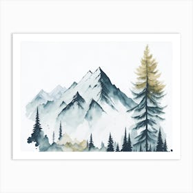 Mountain And Forest In Minimalist Watercolor Horizontal Composition 341 Art Print