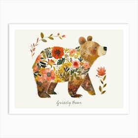 Little Floral Grizzly Bear 2 Poster Art Print