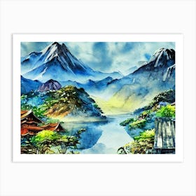 Mystic Peaks And Serene Waters  Art Print