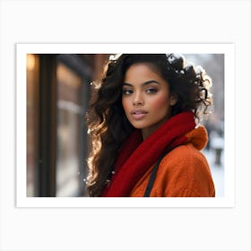 Beautiful African American Woman In Winter 3 Art Print