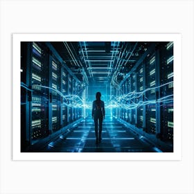 An Advanced Futuristic Data Center Buzzing With The Activity Of Ai Driven Security Algorithms Swirl (3) Art Print