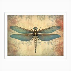 Vintage Dragonfly Floral 2 Art Print
