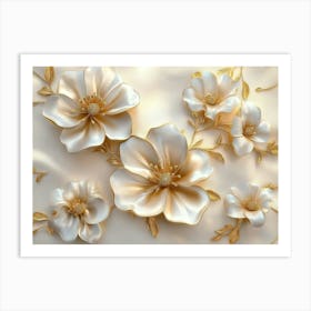 Gold And White Flowers 13 Art Print