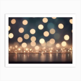 A Warm And Inviting Image Of A Wooden Table With A String Of Warm, Golden Lights, Creating A Festive And Cozy Atmosphere Art Print