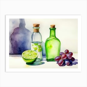 Lime and Grape near a bottle watercolor painting 20 Art Print