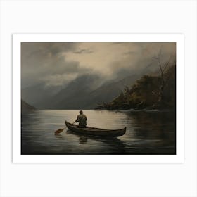 Lake Fisherman Canoe Painting Art Print