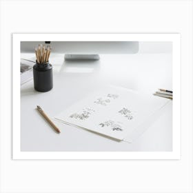 Scandinavian Style Minimalist Drawing Space Pencil Rests Atop Unlined Drawing Paper Adorned With Si Art Print