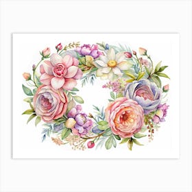 Watercolor Floral Wreath 1 Art Print