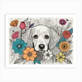 Dog With Flowers Art Print