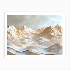 3d Abstract Of A Desert Landscape With Textured Sand Dunes And Sparse Vegetation Art Print