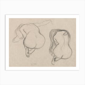 Two Studies Of A Seated Nude With Long Hair, Gustav Klimt Art Print