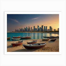 Dubai Skyline At Sunset Art Print