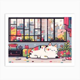 Cat lying in a colorful room Art Print