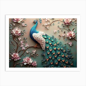 Peacock On Branch Art Print