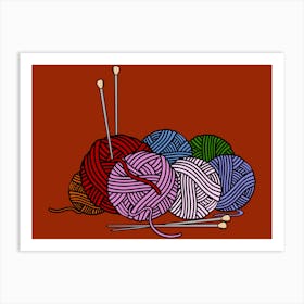 Knitting Balls And Needles Art Print