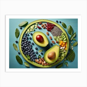 Avocado Centered On Earths Curvature Symbolizing A Macrobiotic Diet Topped With Legumes Vitamins (1) Art Print