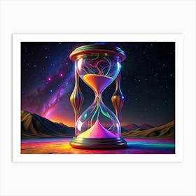 Hourglass With Rainbow Sand In A Desert Landscape Art Print