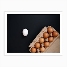 White Egg Isolated On Black Art Print