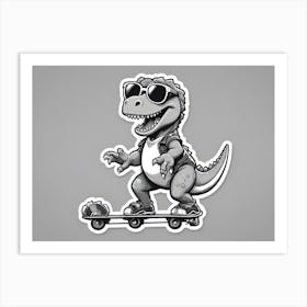 A Cartoon Illustration Of A Dinosaur Wearing Sunglasses And Skateboarding Art Print