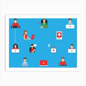 People Control Holiday Set Mass Media Service Device Icon Food Industry Blue Information (32) Art Print