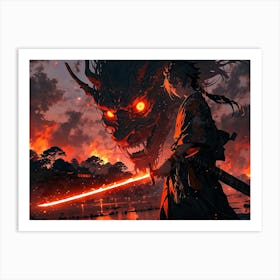 A male samurai possessed by demon rage Art Print