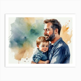 Watercolor Of Father And Son Father's Day Art Print