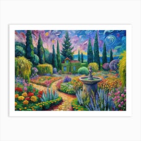 Van Gogh A Colorful Garden With A Small Fountain Poster