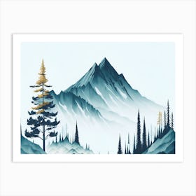 Mountain And Forest In Minimalist Watercolor Horizontal Composition 387 Art Print