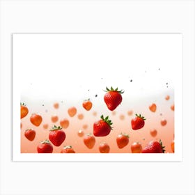 A Vibrant Image Of Multiple Strawberries Falling Through A Creamy, Orange Splash, Creating A Dynamic And Delicious Scene Art Print