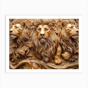 Majestic 3d Relief Artwork Of Prowling Lions Intricate Golden Details Rich Textures Dramatic Lighting Regal 1 Art Print