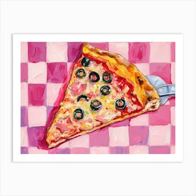 Pizza With Olives Pink Checkerboard 2 Art Print