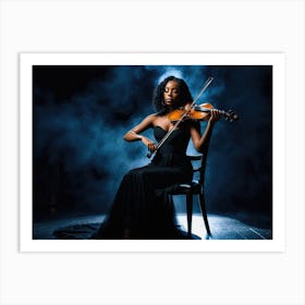 Black woman playing on a violin on a black stage Art Print