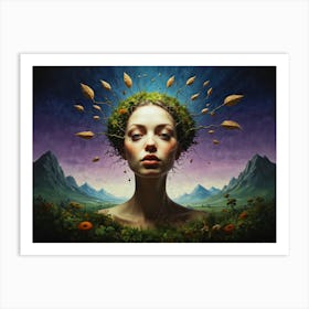 Woman With Flowers On Her Head Art Print