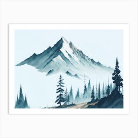 Mountain And Forest In Minimalist Watercolor Horizontal Composition 144 Art Print