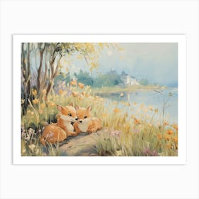 Foxes By The Lake Art Print