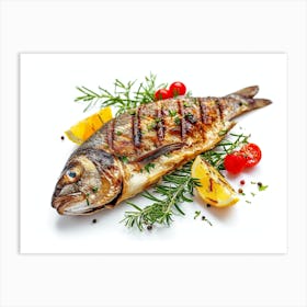 Grilled Fish On White Background Art Print