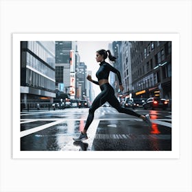 Woman Jogging In The Rain Art Print