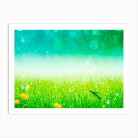 A Lush Grasshopper Leaps Across A Vibrant Oversaturated Meadow The Intense Green Hues Softened By (5) Art Print