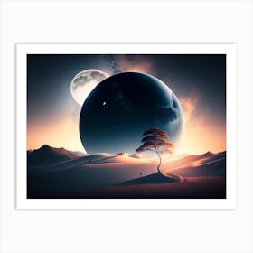 Landscape With Tree And Moon Art Print