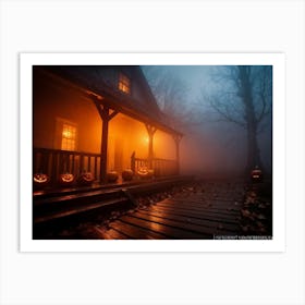 Fog Holiday Greeting Scarey Evil Dark Ominous Leaf Stripes Haunting Wood Carving Flames (29) Art Print