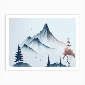 Mountain And Forest In Minimalist Watercolor Horizontal Composition 176 Art Print