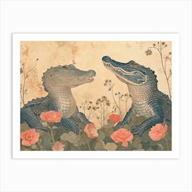 Floral Animal Illustration Crocodile 1 Art Print