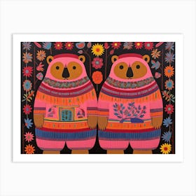 Wombat 3 Folk Style Animal Illustration Art Print