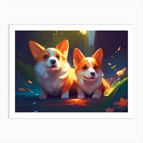 Two Corgis Art Print