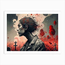 Dark Halloween Noir Art Greys And Red 13 Art Print